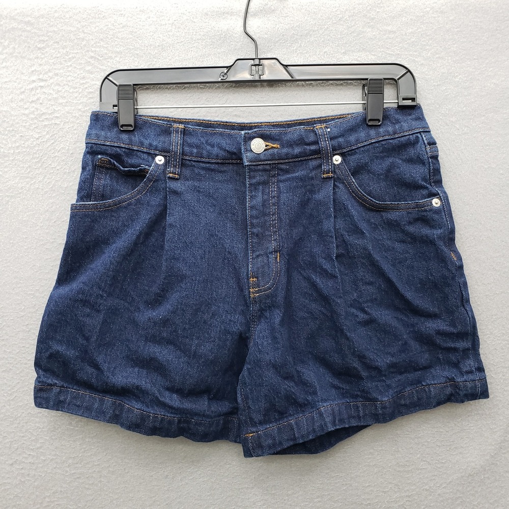Banana Republic High Rise Pleated Mom Shorts Dark Wash Denim Western Festival